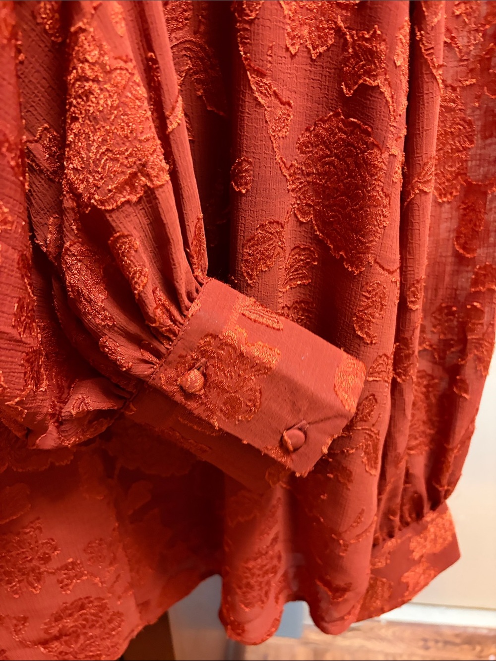 Women's Red Ruffle V-Neck Blouse - Picture 4 of 5
